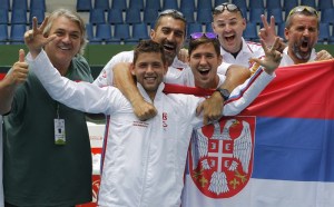 Generation gap: Zimonjić is closer in age to Serbian legend Slobodan Živojinović than he is to teammates Krajinović & Lajović. Photo: Srdjan Stevanović